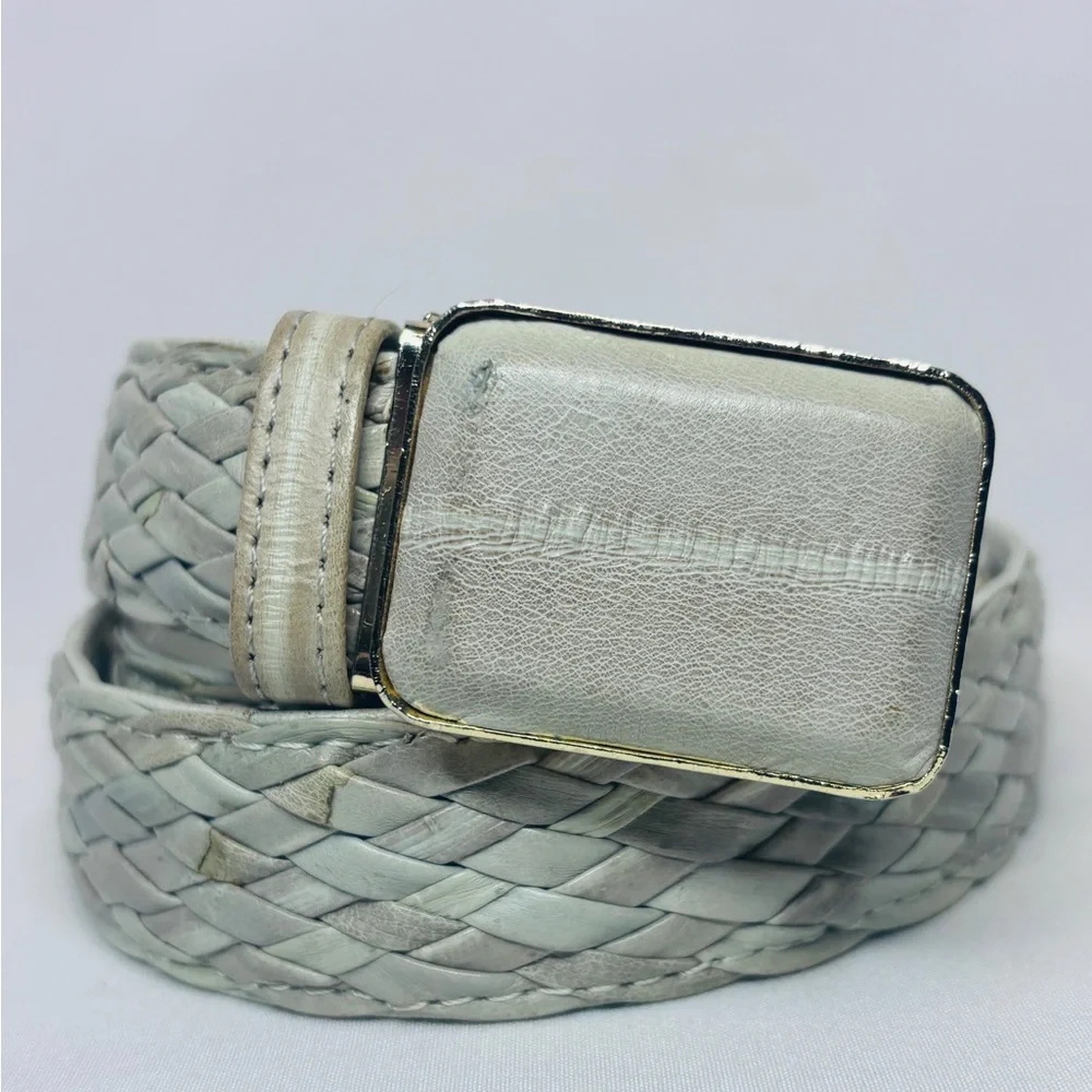 Vintage 90's Women's Leather Braided Woven Mint Sea foam Green Belt L‎